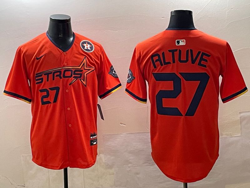 Men Houston Astros #27 Altuve Orange Three generations Joint Name 2025 Nike MLB Jersey style 1